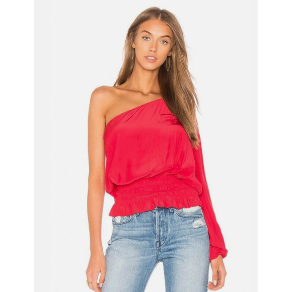Ramy Brook Tops - NWT Ramy Brook Womens Size L‎ Top Janey One Shouler Ruffle Hem Bright Red